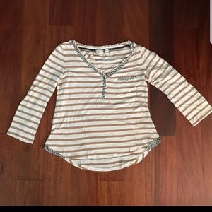 🌿Anthropologie Postmark Tan Striped Top